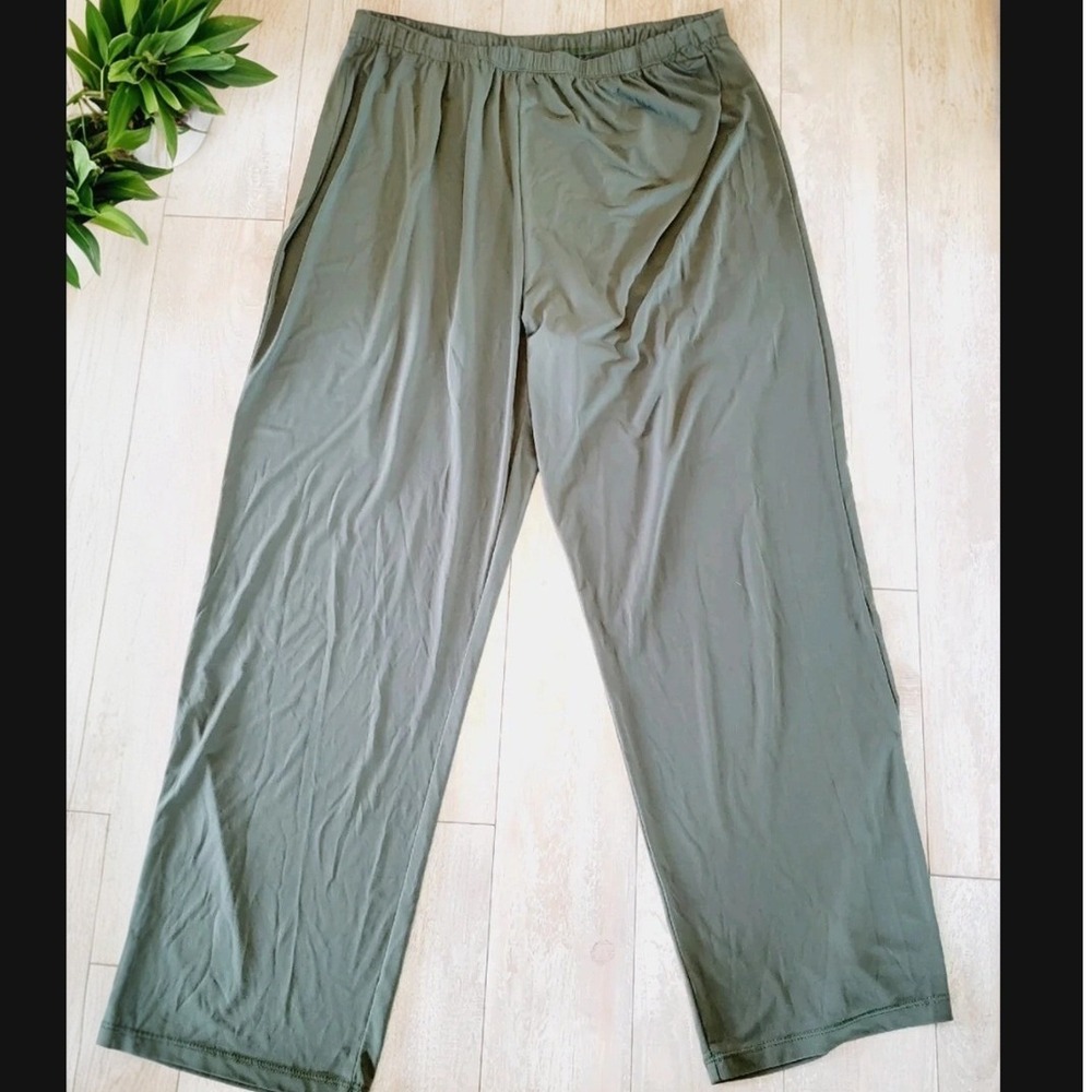 Slinky Brand XL Olive Green Wide Leg Lounge Pants Elastic Waist Casual Travel - Picture 4 of 10